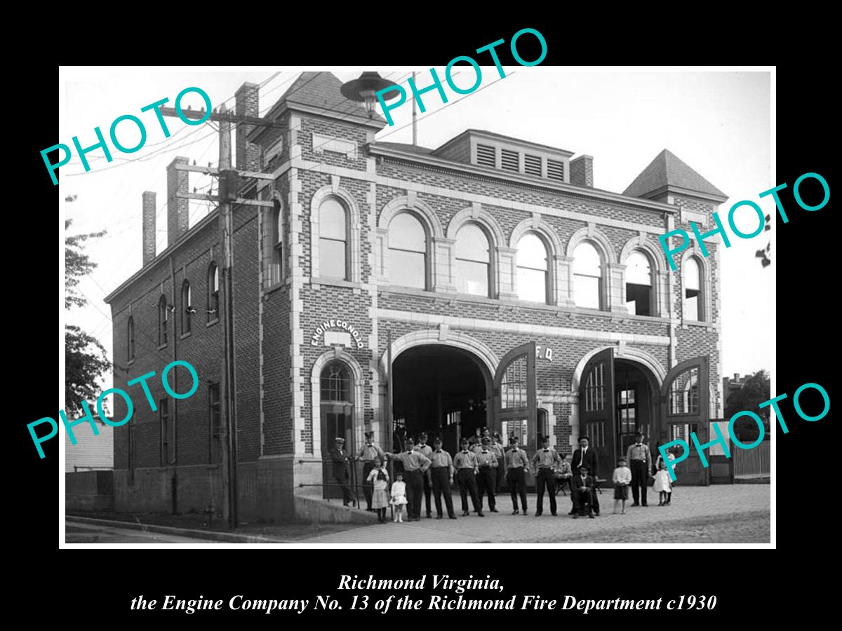 OLD LARGE HISTORIC PHOTO OF RICHMOND VIRGINIA, THE FIRE DEPARTMENT STATION c1930