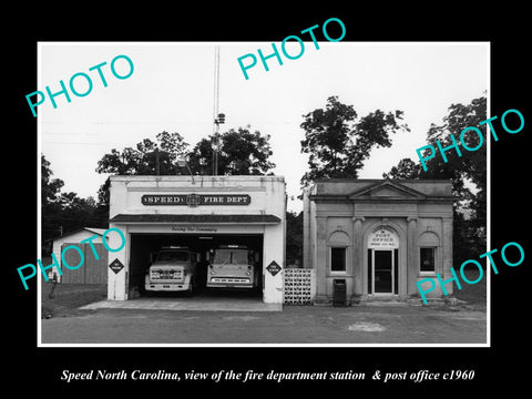 OLD LARGE HISTORIC PHOTO OF SPEED NORTH CAROLINA, THE FIRE STATION & PO c1960