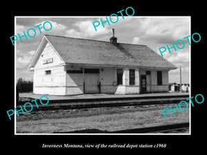 OLD LARGE HISTORIC PHOTO OF INVERNESS MONTANA, THE RAILROAD DEPOT STATION c1960