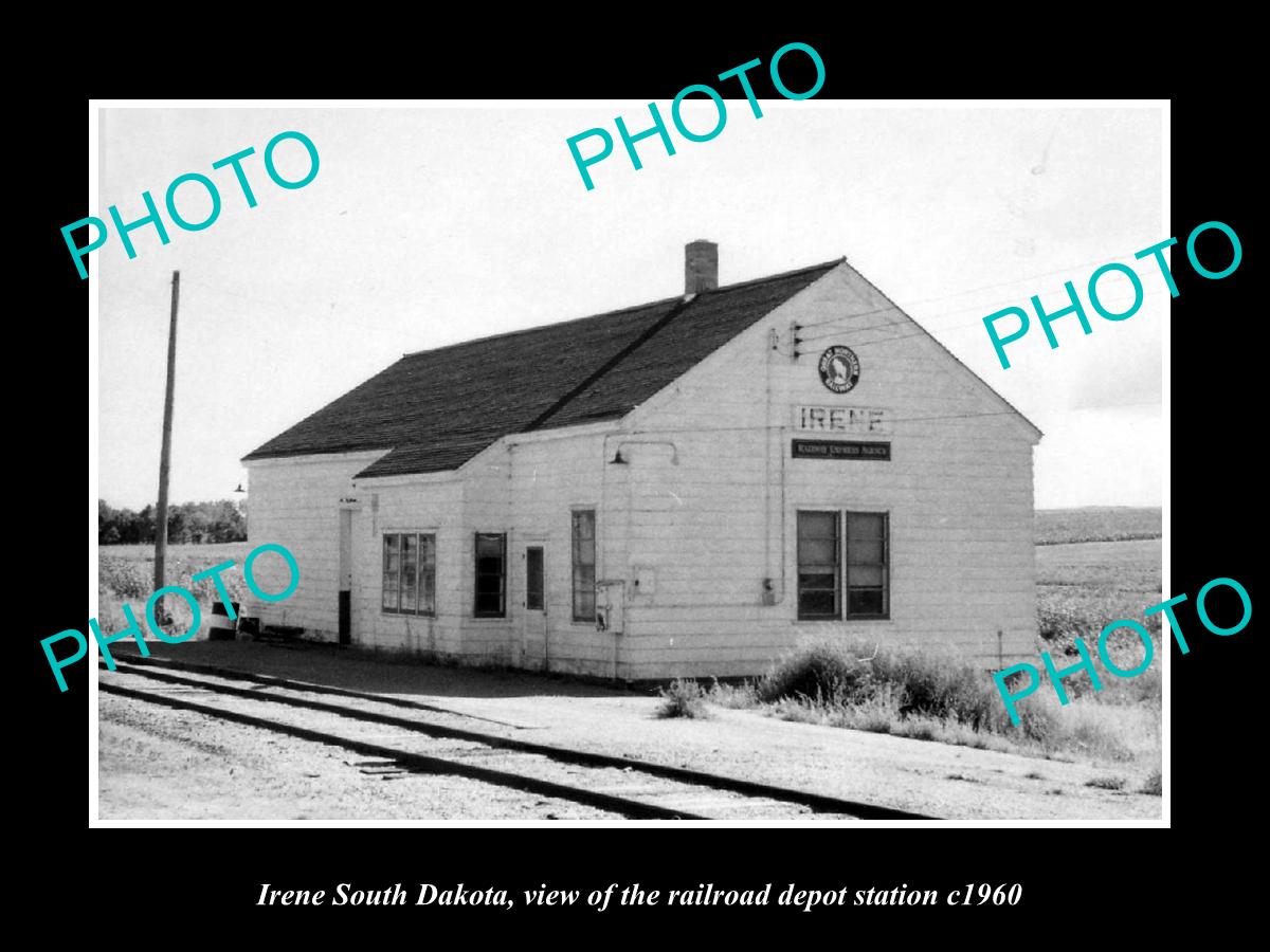 OLD LARGE HISTORIC PHOTO OF IRENE SOUTH DAKOTA, THE RAILROAD DEPOT STATION c1960