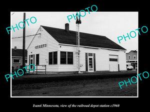 OLD LARGE HISTORIC PHOTO OF ISANTI MINNESOTA, THE RAILROAD DEPOT STATION c1960