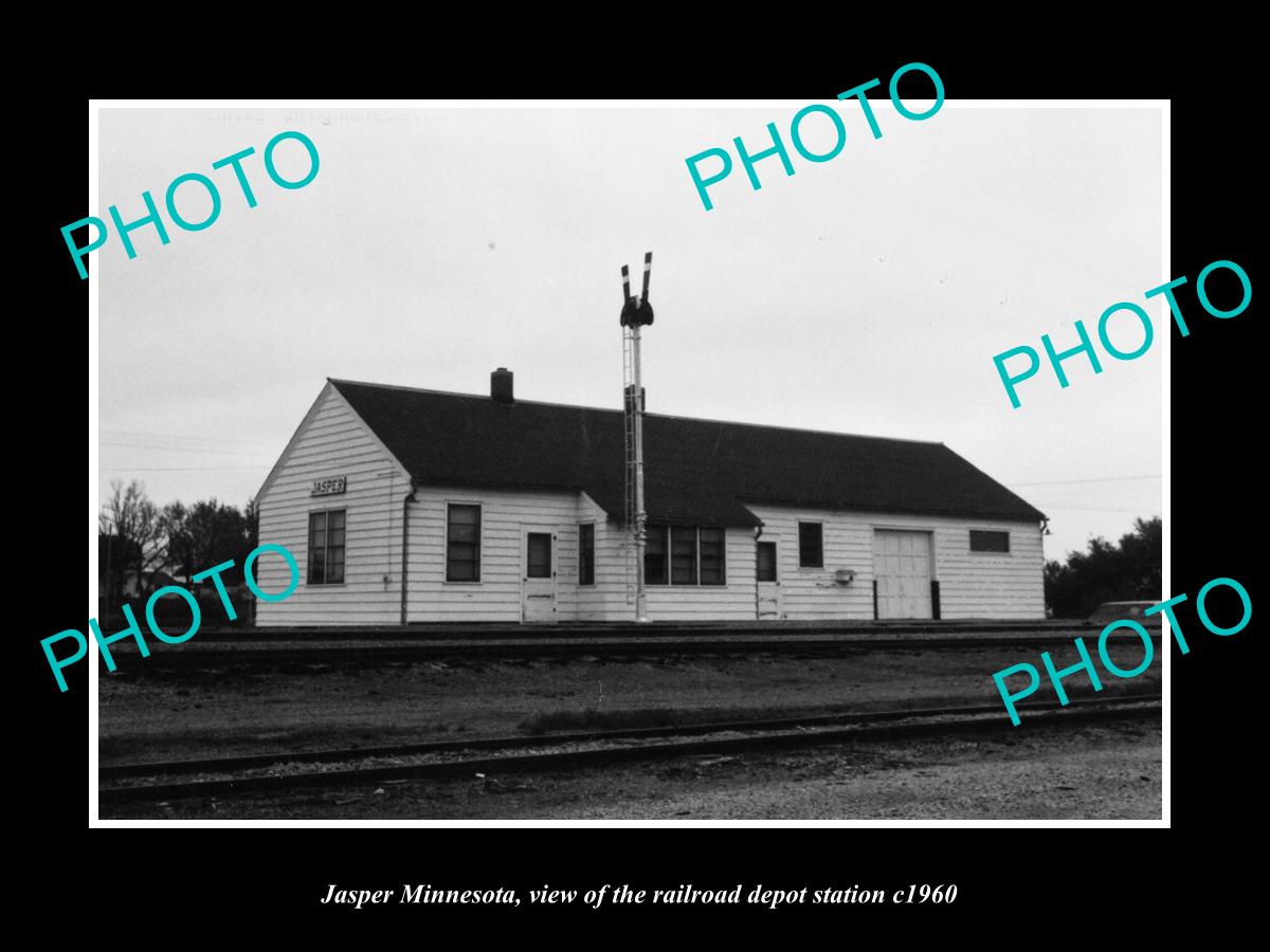 OLD LARGE HISTORIC PHOTO OF JASPER MINNESOTA, THE RAILROAD DEPOT STATION c1960