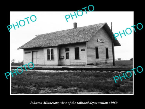 OLD LARGE HISTORIC PHOTO OF JOHNSON MINNESOTA, THE RAILROAD DEPOT STATION c1960