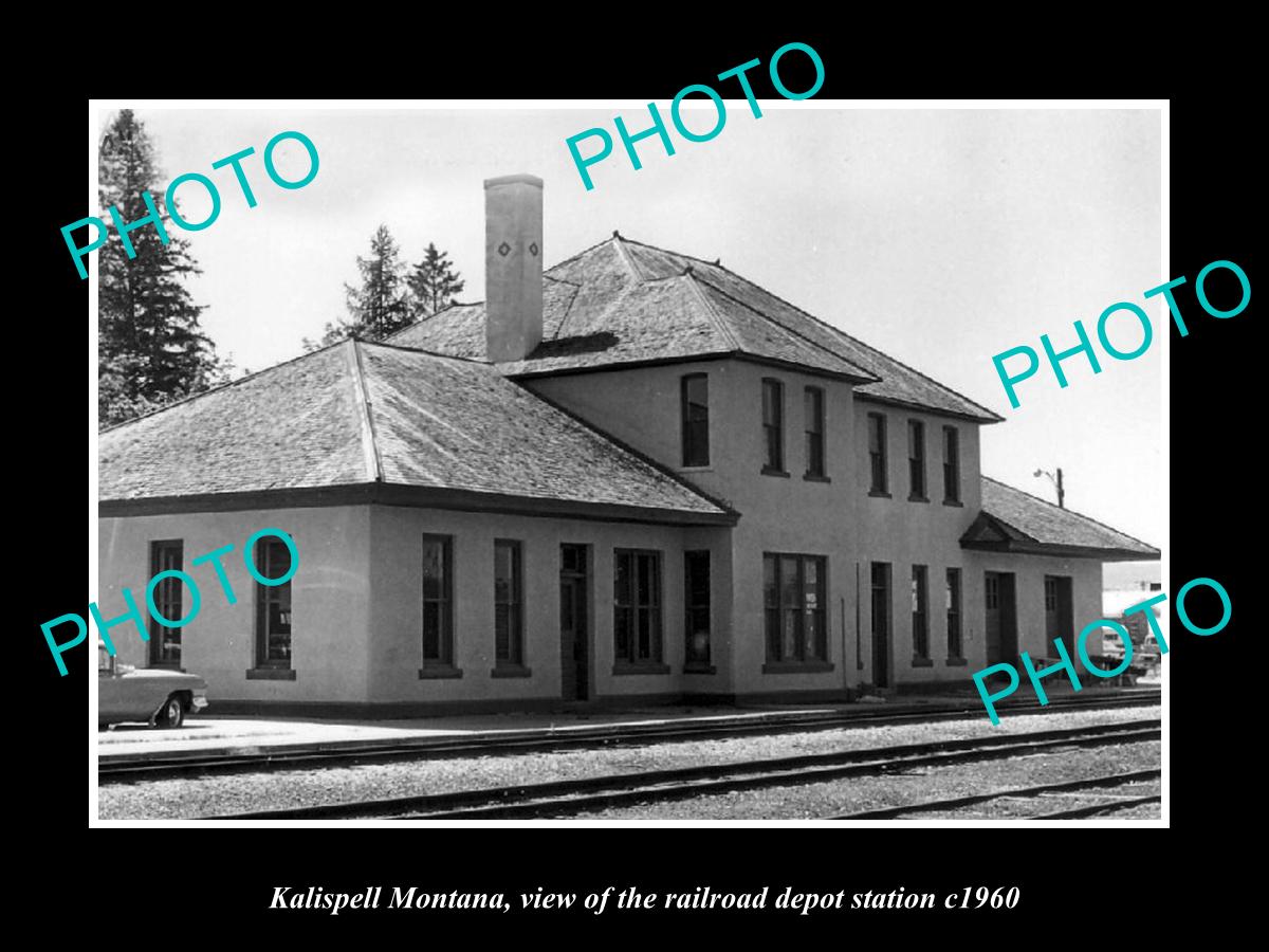 OLD LARGE HISTORIC PHOTO OF KALISPELL MONTANA, THE RAILROAD DEPOT STATION c1960