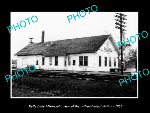 OLD LARGE HISTORIC PHOTO OF KELLY LAKE MINNESOTA RAILROAD DEPOT STATION c1960