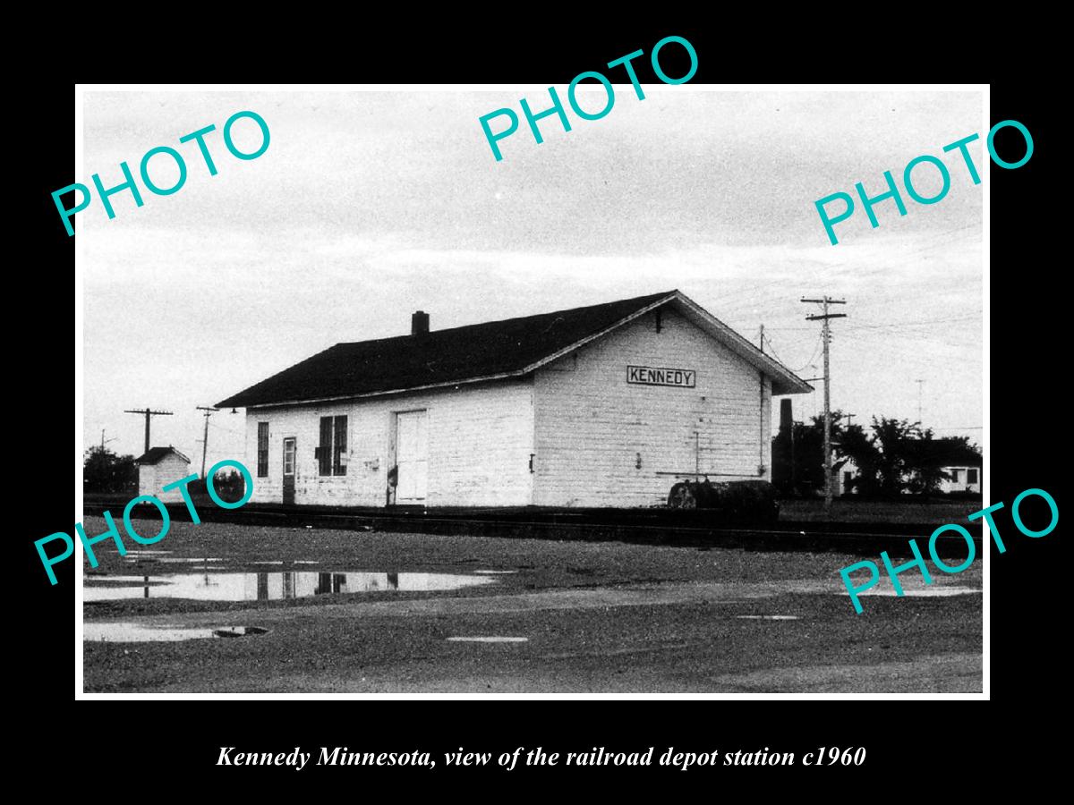 OLD LARGE HISTORIC PHOTO OF KENNEDY MINNESOTA, THE RAILROAD DEPOT STATION c1960