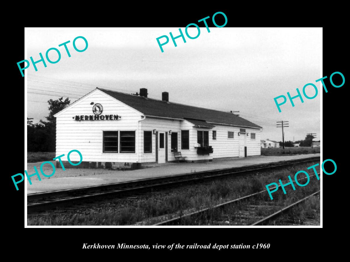 OLD LARGE HISTORIC PHOTO OF KERKHOVEN MINNESOTA THE RAILROAD DEPOT STATION c1960