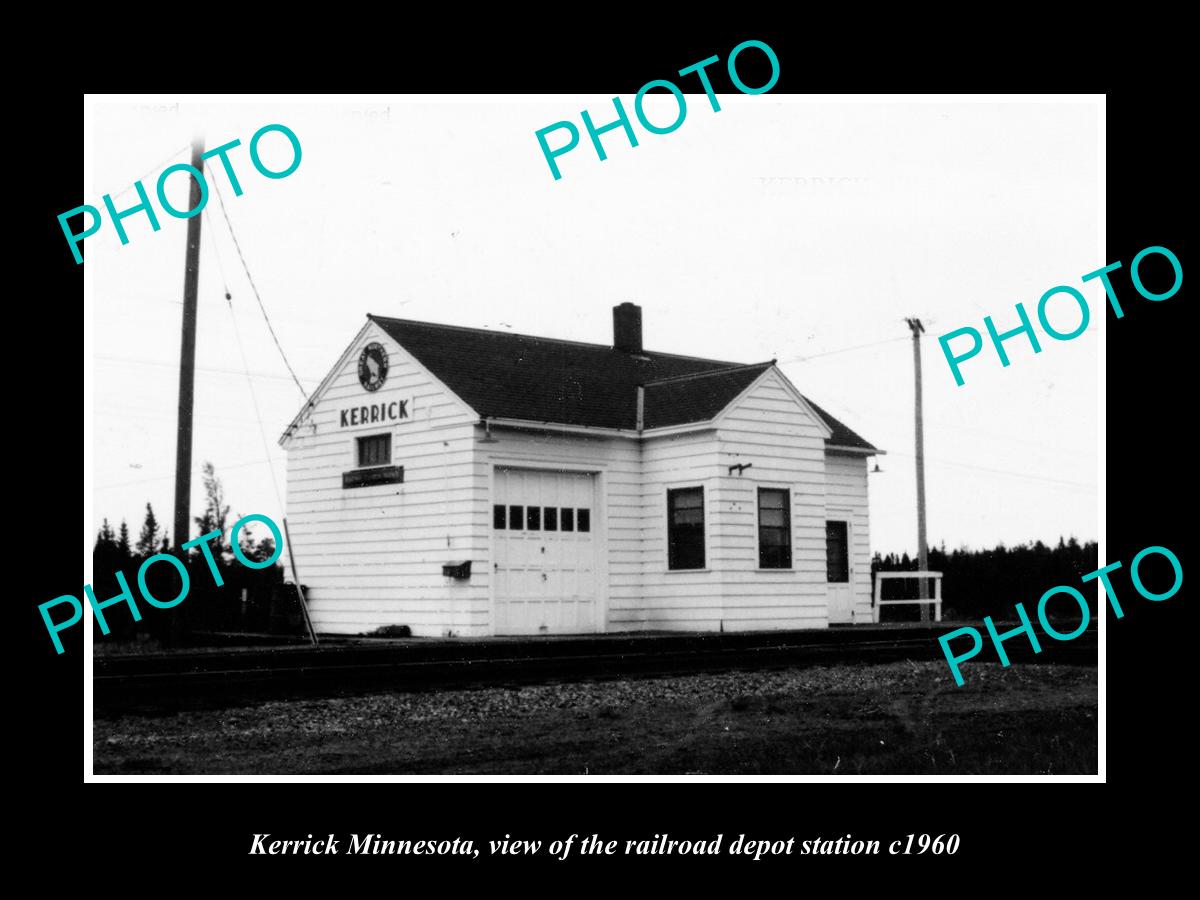 OLD LARGE HISTORIC PHOTO OF KERRICK MINNESOTA, THE RAILROAD DEPOT STATION c1960