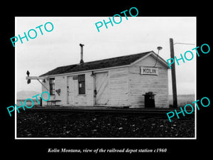 OLD LARGE HISTORIC PHOTO OF KOLIN MONTANA, THE RAILROAD DEPOT STATION c1960