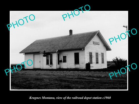 OLD LARGE HISTORIC PHOTO OF KRAGNES MONTANA, THE RAILROAD DEPOT STATION c1960