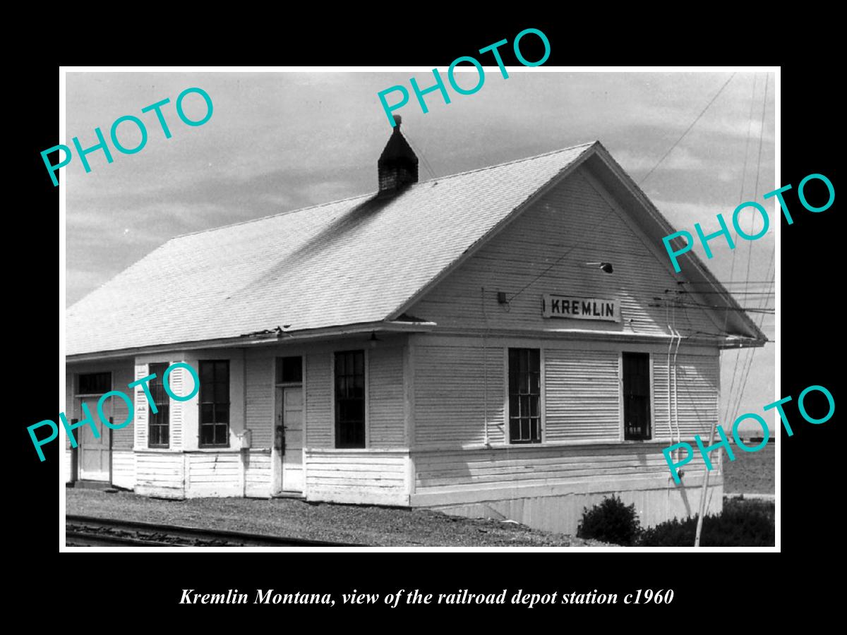 OLD LARGE HISTORIC PHOTO OF KREMLIN MONTANA, THE RAILROAD DEPOT STATION c1960