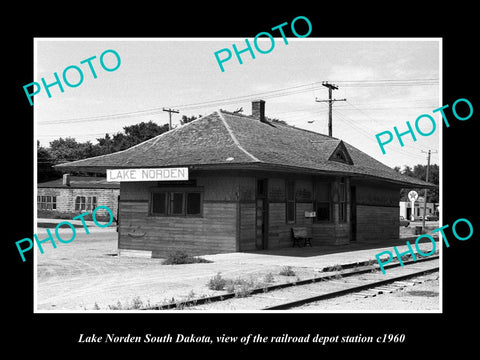 OLD LARGE HISTORIC PHOTO OF LAKE NORDEN SOUTH DAKOTA RAILROAD DEPOT STATION 1960