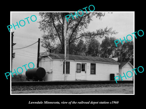 OLD LARGE HISTORIC PHOTO OF LAWNDALE MINNESOTA, THE RAILROAD DEPOT STATION c1960