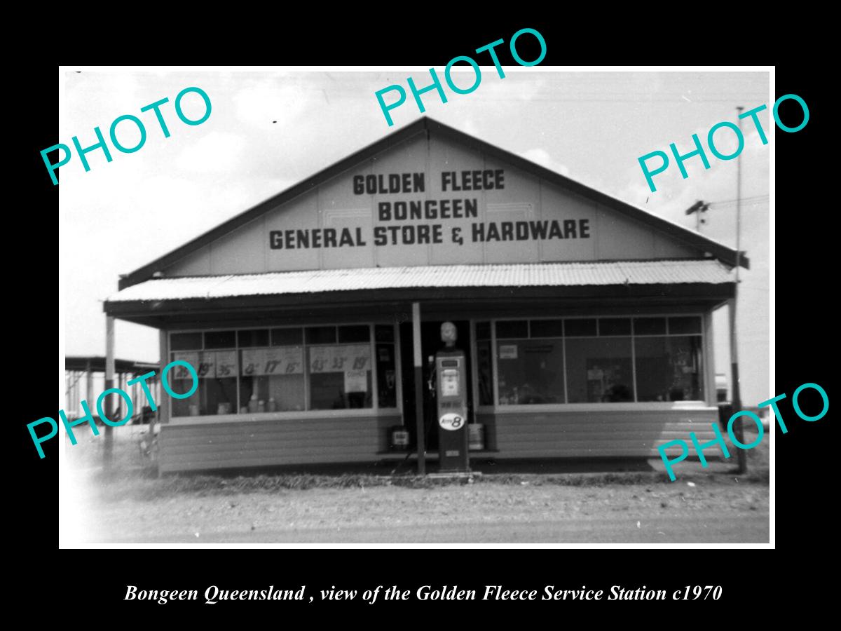 OLD LARGE HISTORIC PHOTO OF BONGEEN QLD, GOLDEN FLEECE SERVICE STATION c1970