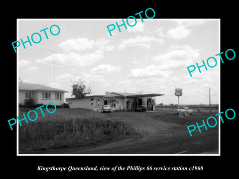 OLD LARGE HISTORIC PHOTO OF KINGSTHORPE QLD, PHILLIPS 66 SERVICE STATION c1960