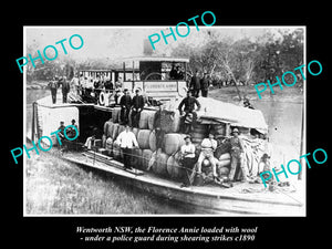 OLD LARGE HISTORIC PHOTO OF WENTWORTH NSW, CARTING WOOL UNDER POLICE GUARD c1890