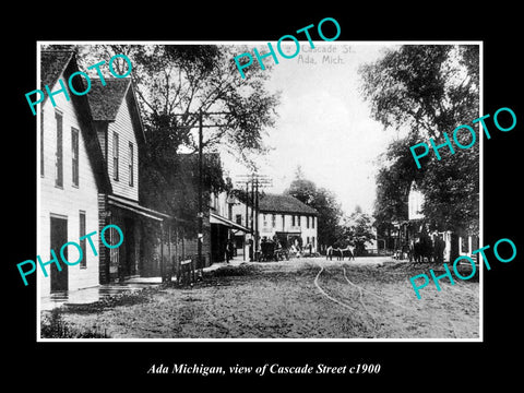 OLD LARGE HISTORIC PHOTO OF ADA MICHIGAN, VIEW OF CASACADE STREET c1900