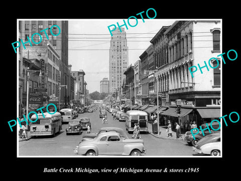 OLD LARGE HISTORIC PHOTO OF BATTLE CREEK MICHIGAN, VIEW OF MICHIGAN Ave c1945 1