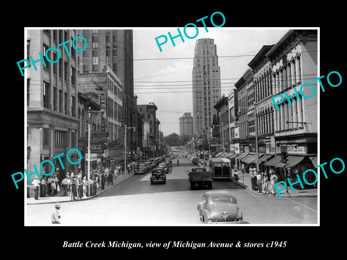 OLD LARGE HISTORIC PHOTO OF BATTLE CREEK MICHIGAN, VIEW OF MICHIGAN Ave c1945 2