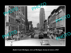 OLD LARGE HISTORIC PHOTO OF BATTLE CREEK MICHIGAN, VIEW OF MICHIGAN Ave c1945 2