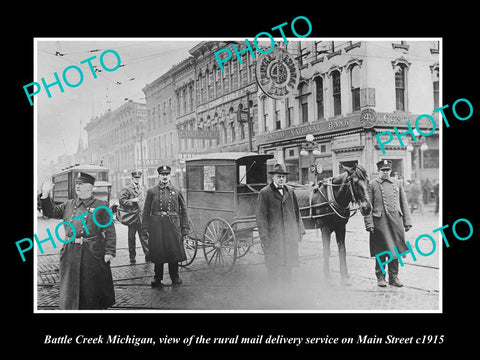 OLD LARGE HISTORIC PHOTO OF BATTLE CREEK MICHIGAN, THE RURAL MAIL WAGON c1915