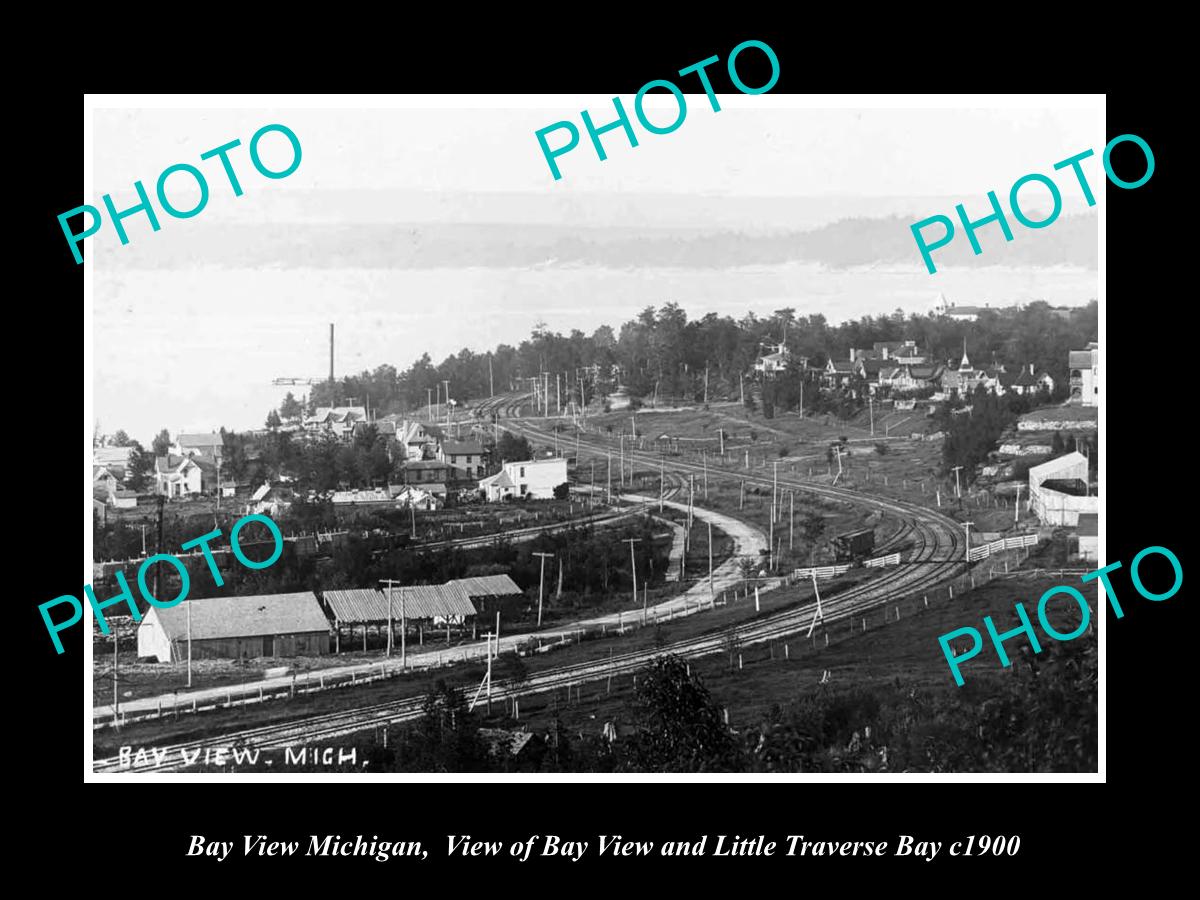 OLD LARGE HISTORIC PHOTO OF BAY VIEW MICHIGAN, VIEW OF LITTLE TRAVERSE BAY c1900