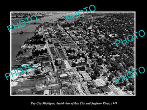 OLD LARGE HISTORIC PHOTO OF BAY CITY MICHIGAN, AERIAL VIEW OF THE CITY c1949 1