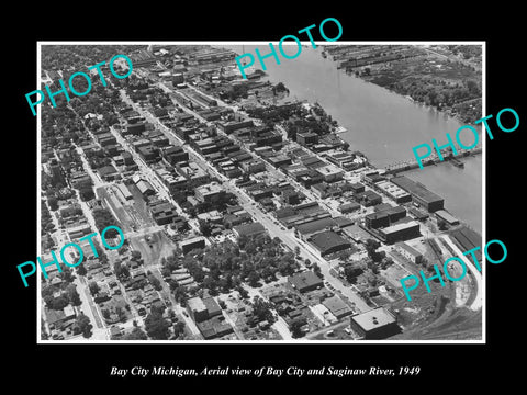 OLD LARGE HISTORIC PHOTO OF BAY CITY MICHIGAN, AERIAL VIEW OF THE CITY c1949 2