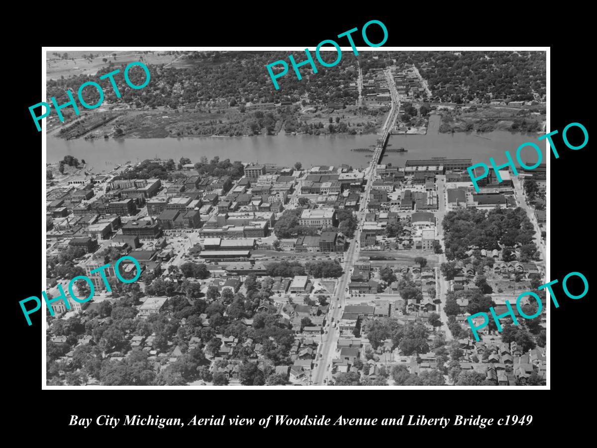 OLD LARGE HISTORIC PHOTO OF BAY CITY MICHIGAN, AERIAL VIEW OF THE CITY c1949 3