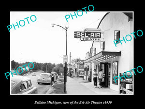 OLD LARGE HISTORIC PHOTO OF BELLAIRE MICHIGAN, VIEW OF BELL-AIR THEATRE c1950