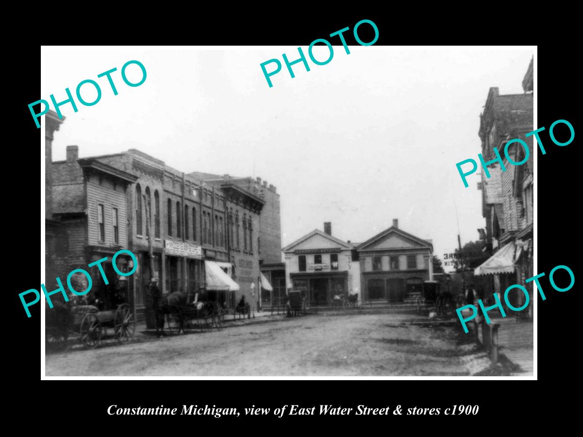 OLD LARGE HISTORIC PHOTO OF CONSTANTINE MICHIGAN, VIEW OF EAST WATER St c1900