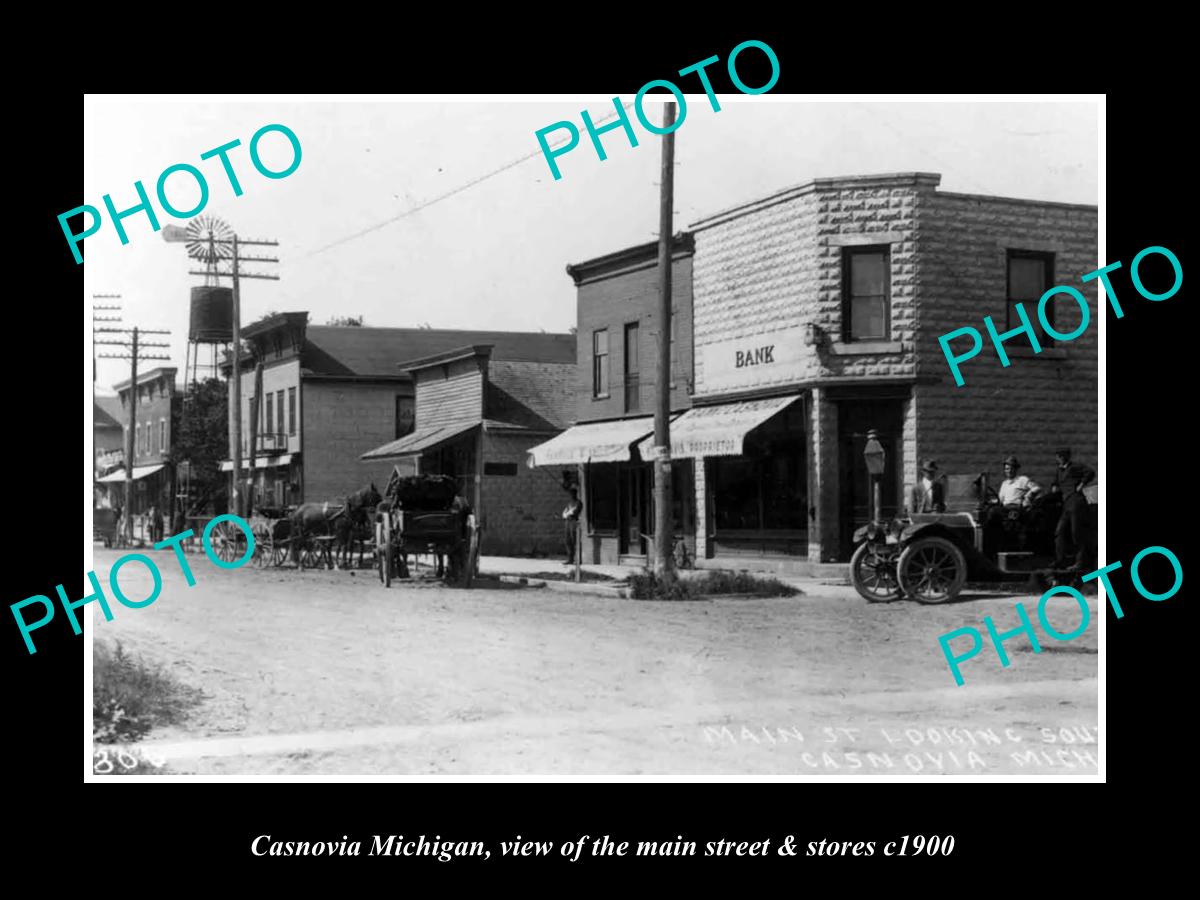 OLD LARGE HISTORIC PHOTO OF CASNOVIA MICHIGAN, THE MAIN STREET & STORES c1900 1