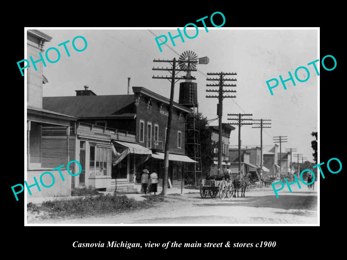 OLD LARGE HISTORIC PHOTO OF CASNOVIA MICHIGAN, THE MAIN STREET & STORES c1900 2