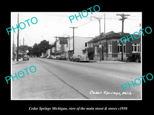 OLD LARGE HISTORIC PHOTO OF CEDAR SPRINGS MICHIGAN, THE MAIN ST & STORES c1950