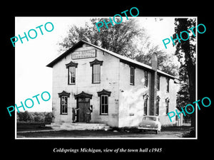 OLD LARGE HISTORIC PHOTO OF COLDSPRINGS MICHIGAN, VIEW OF THE TOWN HALL c1945