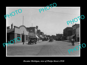 OLD LARGE HISTORIC PHOTO OF DECATUR MICHIGAN, VIEW OF PHELPS St & STORES c1930 1