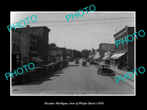 OLD LARGE HISTORIC PHOTO OF DECATUR MICHIGAN, VIEW OF PHELPS St & STORES c1930 2