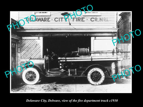 OLD LARGE HISTORIC PHOTO OF DELAWARE CITY, DELAWARE, THE FIRE DEPARTMENT c1930