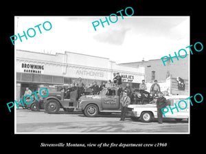 OLD LARGE HISTORIC PHOTO OF STEVENSVILLE MONTANA, THE FIRE DEPARTMENT CREW c1960