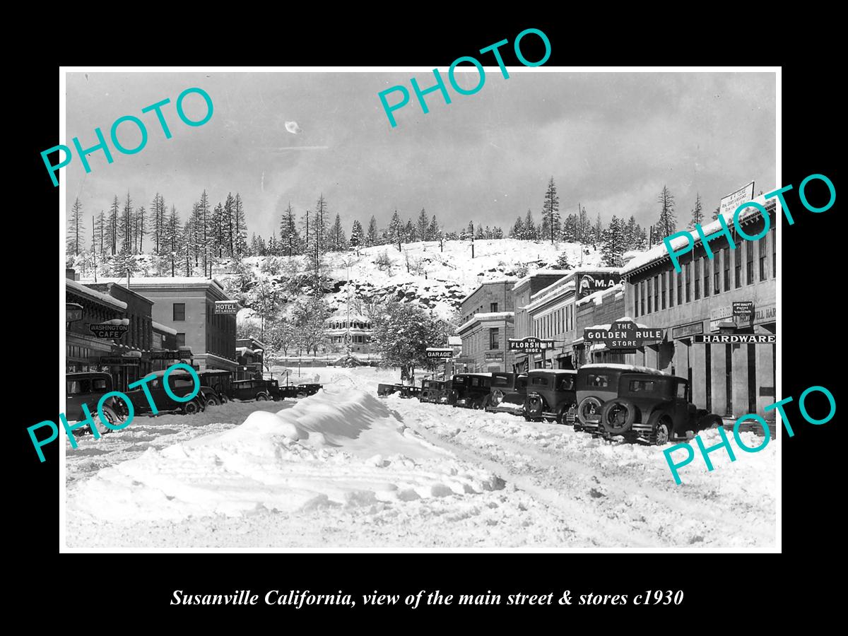 OLD LARGE HISTORIC PHOTO OF SUSANVILLE CALIFORNIA, THE MAIN STREET & STORES 1930