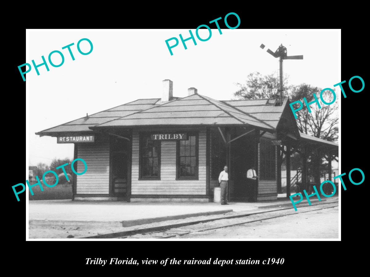 OLD LARGE HISTORIC PHOTO OF TRILBY FLORIDA, VIEW OF THE RAILROAD STATION c1940