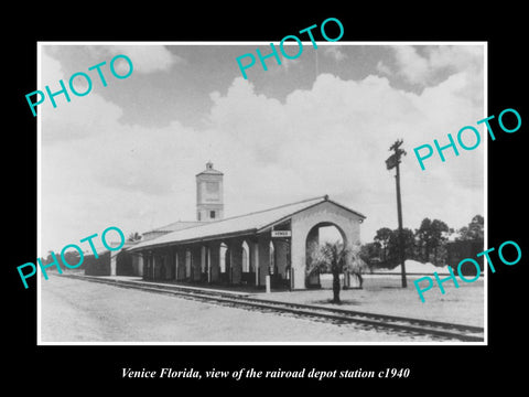 OLD LARGE HISTORIC PHOTO OF VENICE FLORIDA, VIEW OF THE RAILROAD STATION c1940