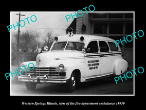 OLD LARGE HISTORIC PHOTO OF WESTERN SPRINGS ILLINOIS, THE FIRE AMBULANCE c1950