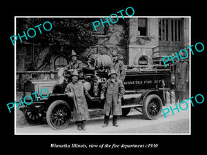 OLD LARGE HISTORIC PHOTO OF WINNETKE ILLINOIS, THE FIRE DEPARTMENT TRUCK c1930