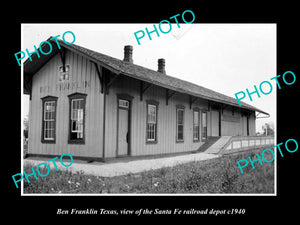 OLD LARGE HISTORIC PHOTO OF BEN FRANKLIN TEXAS, THE SANTA FE RAILROAD DEPOT 1940