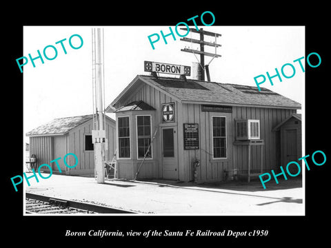 OLD LARGE HISTORIC PHOTO OF BORON CALIFORNIA, THE SANTA FE RAILROAD DEPOT c1950