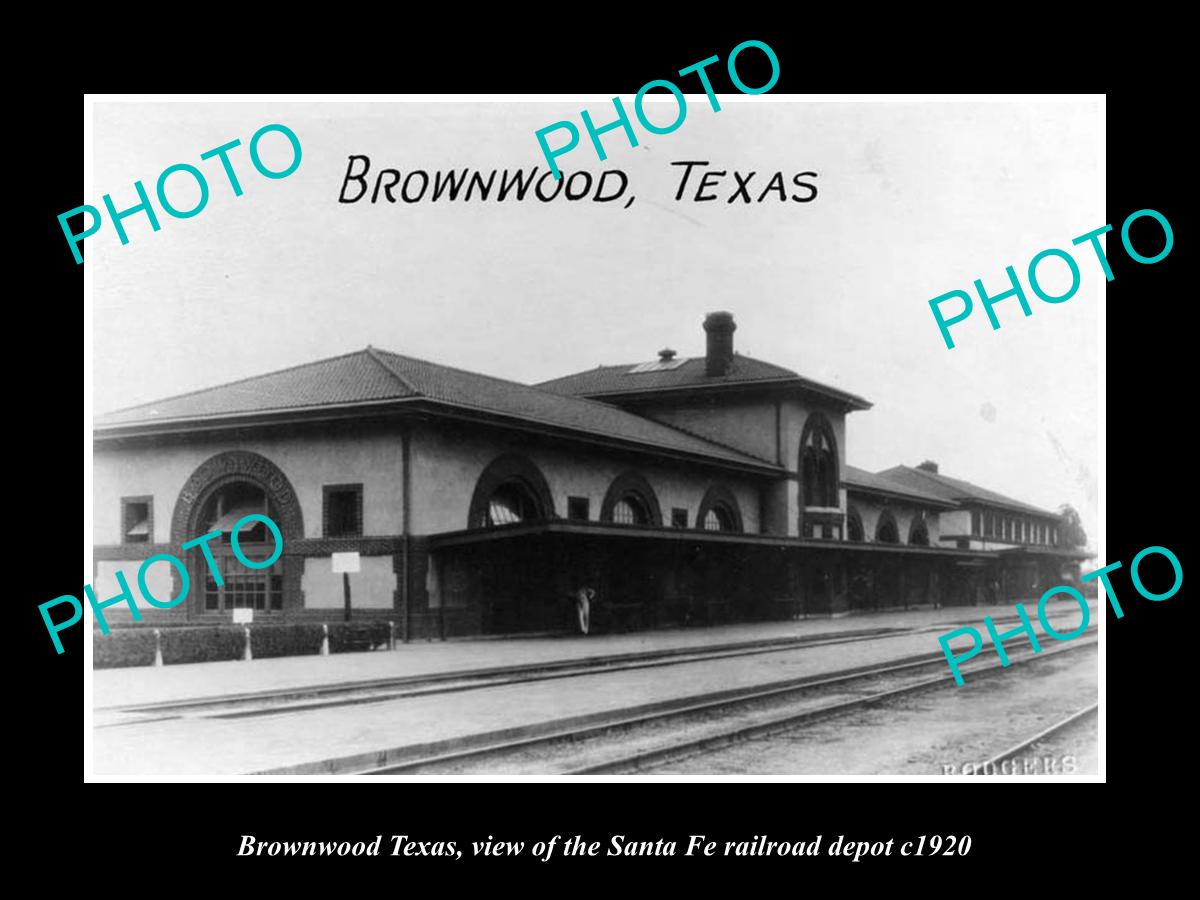 OLD LARGE HISTORIC PHOTO OF BROWNWOOD TEXAS, THE SANTA FE RAILROAD DEPOT c1920