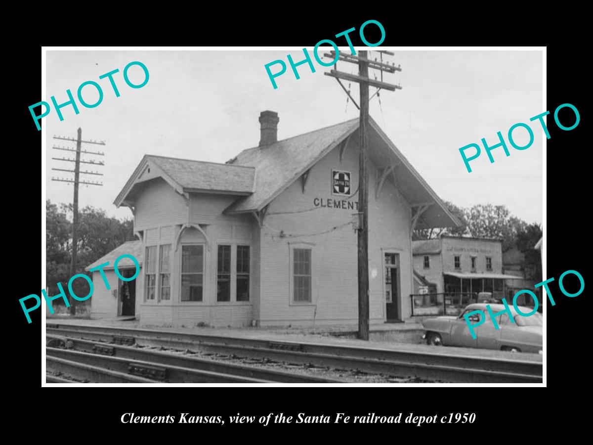 OLD LARGE HISTORIC PHOTO OF CLEMENTS KANSAS, THE SANTA FE RAILROAD DEPOT c1950