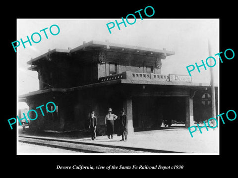 OLD LARGE HISTORIC PHOTO OF DEVORE CALIFORNIA, THE SANTA FE RAILROAD DEPOT c1920