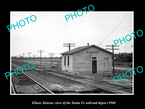 OLD LARGE HISTORIC PHOTO OF ELINOR KANSAS, THE SANTA FE RAILROAD DEPOT c1960